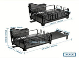 extendable dish drying rack, rust proof dish rack, auto drain dish rack, utensil and cup holder, V1102-122-68423-BLK-BLACK