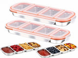 Set of 2 Stainless Steel Bento Lunch Box with 4 Compartments Leak-Proof Lids Stackable Snack V1237-ZY-917-288