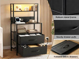 Artiss Bedside Table Tall Nightstand with Charging Station Drawers LED Black FUR-V-BS01-LED-BK