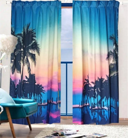 Sea View 3D Printing Blockout Curtains 260x213cm PINCH PLEAT Fabric Seascape V702-CNA2-213 HJ5