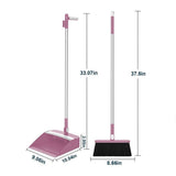 Pink Rotatable Broom and Dustpan Set with Self-Cleaning Scraper Teeth Standing Storage Long V1366-AZ2-W-12686