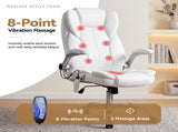 Artiss 8 Point Massage Office Chair PU Leather White MOC-1223-WH