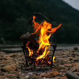 Compact Campfire Grill Iron Foldable Wood Pit Stand With Kettle Hook for Camping Hiking V1189-LC-HW-00378