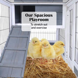 Rabbit Hutch Chicken Coop with Wheels 96.5 x 56 x 90.5cm 2 Storey Pet Cage Run HOPKINS V274-PET-RHPOLY29922-GY