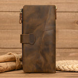 Vintage Crazy Horse Leather Double Zip Long Wallet, Top Grain Leather Bi-Fold Large Capacity Clutch, V1232-NSQB-NS-002