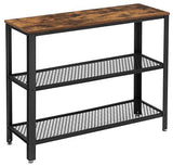 VASAGLE Industrial Console Table with 2 Mesh Shelves Rustic Brown and Black V227-9101101048470