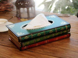 Vintage Stacked Books Design Solid Wood Tissue Box Holder Rectangular with Easy Refill Hinged Top, V1370-AZ4-17388
