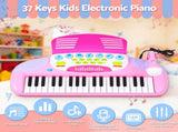 Keezi Kids Piano Keyboard 37 Keys Electronic Musical Instrument Set w/ Stool Microphone KPK-37-PK