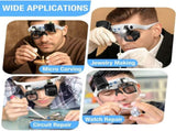 Black binocular magnifying glasses, LED lights, hands-free magnifier, adjustable magnification, V1102-108-BLA-86711