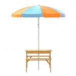 Keezi Kids Outdoor Table and Chairs Picnic Bench Umbrella Set Water Sand Pit Box ODF-B-KID-PICNIC-UM-NAT