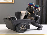 French Bulldog Pushing Wheelbarrow Storage Figurine Resin Statue Key Bowl Candy Dish Entryway V888-ELOSUNG41624
