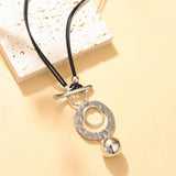Silver Necklaces For Women, Double Layer Rope Chain Silvery Circular And Spherical Pendants V1188-ZC-DLL-265