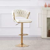 2x Height Beige Velvet Padded Golden Round Base Barstools Chairs V255-GP1802R-BEIGE