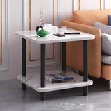 SOGA 2X 60cm White Ceramic Side Table Stone Pattern Modern Design with Metal Legs SIDETAB36X2