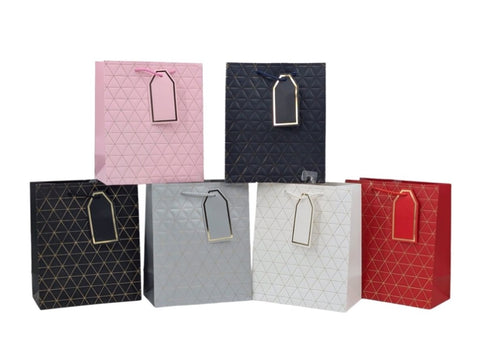 bulk 24 Medium Foiled Triangles Gift Bag 4 Assort 18x23cm V637-WRP37214