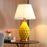 SOGA 2X Textured Ceramic Oval Table Lamp with Gold Metal Base Yellow TABLELAMP180YELLOWX2