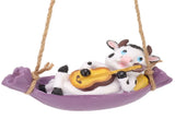Cow Playing Guitar Garden Statue Vivid Cute Hanging Resin Cattle Sculpture Art Decoration for Lawn V1294-YM0521-3111230031913