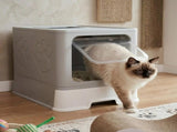CARLA HOME Foldable Enclosed Cat Litter Box with Scoop - Grey - Plastic - Kitty Litter Tray V178-36497