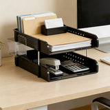 2 Tier Desktop File Organizer, Black Stackable Letter Tray and Supplies Holder for Home V1237-MS-724-064