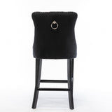 2X Velvet Bar Stools with Studs Trim Wooden Legs Tufted Dining Chairs Kitchen V226-SW1802BK