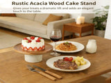 8.5" Acacia Wood Cake Stand, Rustic Natural Wooden Dessert Pedestal Tray, Elevated Cupcake Fruit V1192-AZ-W-18314