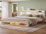 Artiss King Bed Frame with Storage, Charging Station & LED, White BFRAME-G-CORE-K-BK-ABC