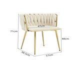 Set of 2 Velvet Upholstered Woven Dining Chairs with Golden Metal Legs, Beige V1127-AU-DC01-BGE
