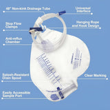 5 Pack Catheter Bags,2000 Ml Urinary Drainage Bag with Anti-Reflux Chamber,48"Precision Drainage V1192-AZ-W-28234
