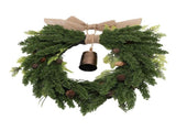 19.7 Inch Cedar Wreath Artificial Cedar Xmas Wreath with Vintage Rustic Cow Bell Brown Linen Ribbon V1294-YM0901-3115250067711