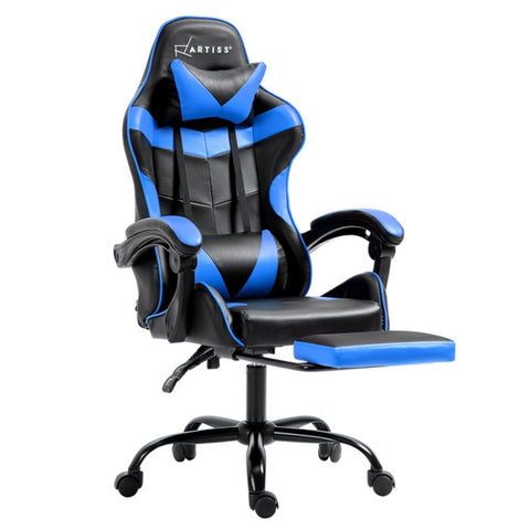 Artiss Gaming Office Chair Recliner Footrest Blue OCHAIR-G-R4775-FT-BK-BU