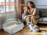 P&P Grey Silver Stainless Steel Cat Litter Box with High Sides, Open Top and Scoop V767-P-ZM1811