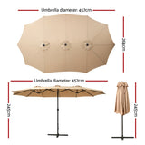 Instahut 4.57m Outdoor Umbrella Beach Pole Garden Tilt Beige UMB-POLE-4-TR-BG