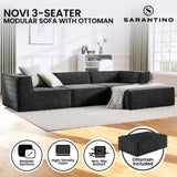Sarantino Novi 3-Seater Modular Sofa Ottoman Charcoal Black Non-Slip Bottom Lounge SOFA-MLM-232-BK