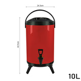 SOGA 10L Stainless Steel Insulated Milk Tea Barrel Hot and Cold Beverage Dispenser Container with VICDISPENSER10LRED