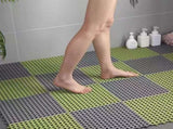 Grey And Green DIY Interlocking Non-Slip Floor Tiles - 12-Pack PVC Drainage Mat for Shower & V888-ELOSUNG36096
