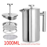 304 Stainless Steel French Press Coffee Maker, Household Hand-Brew Coffee Pot, Includes One Filter V1265-AU-492-1000ML-LW
