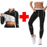 S Size Black and Silver Women's Workout Sauna Sweat Suit Set Long Sleeve & Leggings - High V888-ELOSUNG49632