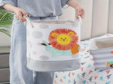 Kids Toy Storage Basket With 3D Lion, Foldable Cotton Canvas Laundry Hamper With Drawstring And V1237-ZY-807-073