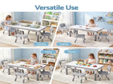 Keezi Kids Table and 4 Chairs Set Height Adjustable Toddler Desk and Chair Set for Ages 3-8, KTC-A-GRA-GY