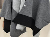Grey Pure Wool Extra Large Shawl Scarf Color Block Multi-functional Warm Cashmere Cape Poncho V888-ELOSUNG32678