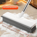 White Long Handle Floor Scrubber Brush - Stainless Steel and PP with Silicone Squeegee, 125cm V888-ELOSUNG53581