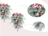2 PCS 20 Christmas Candy Cane Frosted Pine Needle Teardrop Swag Wreath for Front Door, Xmas Swag V1258-DP02-C-2708