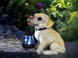 Solar Dog Garden Statue with Lantern Waterproof Resin Puppy Ornament for Outdoor Patio Pathway V888-ELOSUNG43357