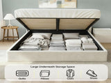 Artiss Queen Bed Frame with Gaslift Storage Wooden Platform Mattress Base Boucle Upholstered White BFRAME-H-DARAGS-Q-WH-ABC