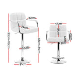 Artiss 2x Bar Stools Leather Gas Lift w/Armrest White BA-K-1055A-WHX2
