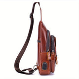 Brown Leather Sling Backpack Top-Grain Cowhide Backpack Travel Sling Bag Stylish V1347-127-BRO-01409