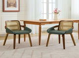 Set of 2 Rattan Back Dining Chairs, Green Faux Leather V1127-AU-DC02-GRN