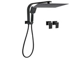 Matt Black Twin Set 12" Large Shower Head 3 Modes Handheld Gooseneck Arm Wall Taps V1233-A702BHS002M4CBKSS112BCPF0272BK