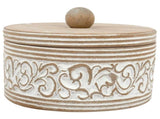 Round Carved White Trinket Box w/ Lid 17x14cm V637-90300BOX