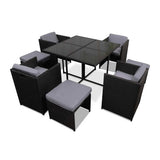 Gardeon Outdoor Dining Set 9 Piece Wicker Table Chairs Setting Black FF-DINING-9SET-BK